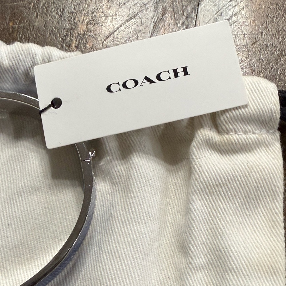 Coach Hinged Blue Glitter Enamel Bangle Bracelet Silver Tone NWT - Picture 7 of 7